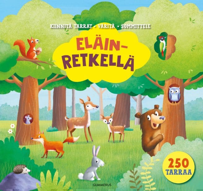 Eläinretkellä - tarrapuuhakirja (kiinnitä tarrat, väritä, sommittele)