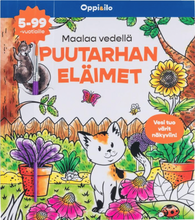 Oppi & ilo Maalaa vedellä puutarhan eläimet -puuhakirja