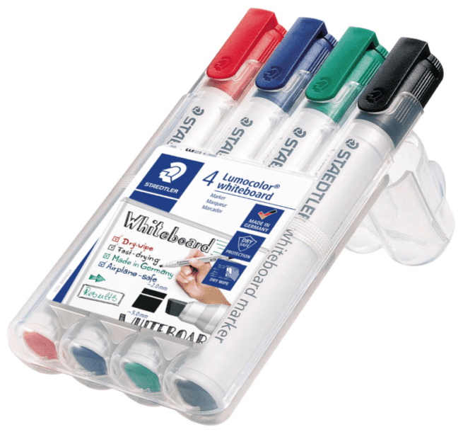 Staedtler Lumocolor 351B valkotaulukynäsarja 4 väriä, viistokärki - Image 2