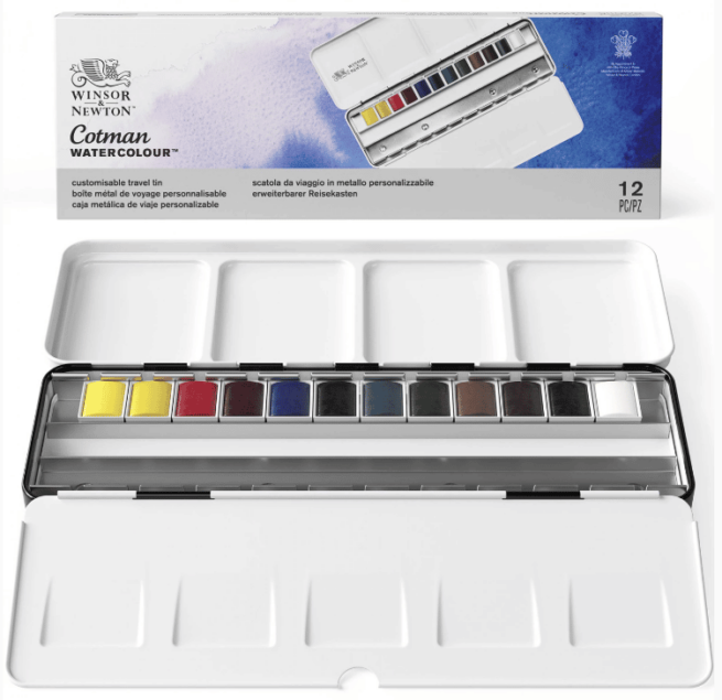 Winsor & Newton Cotman akvarellivärit, Blue metal box, 12 väriä - Image 2