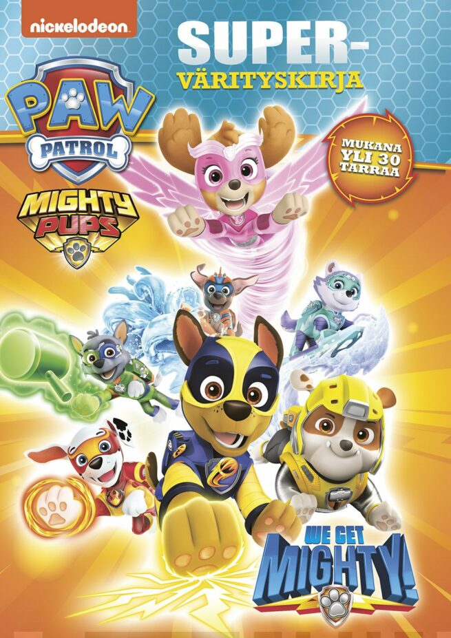 Ryhmä Hau Paw Patrol Mighty Pups Super-värityskirja (mukana tarroja)