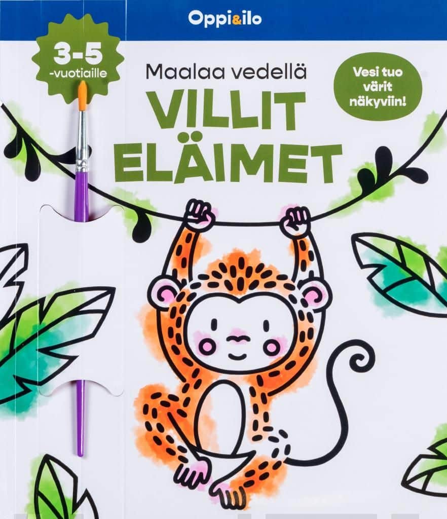 Maalaa Vedellä VILLIT ELÄIMET -puuhakirja 3-5 v (täytettävä kirja) : vesi tuo värit näkyviin!