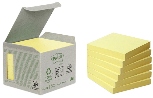 Post-it 654 eko viestilappu keltainen, 6 kpl/pkt