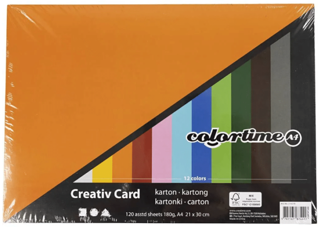 Colortime askartelukartonki A4, värilajitelma