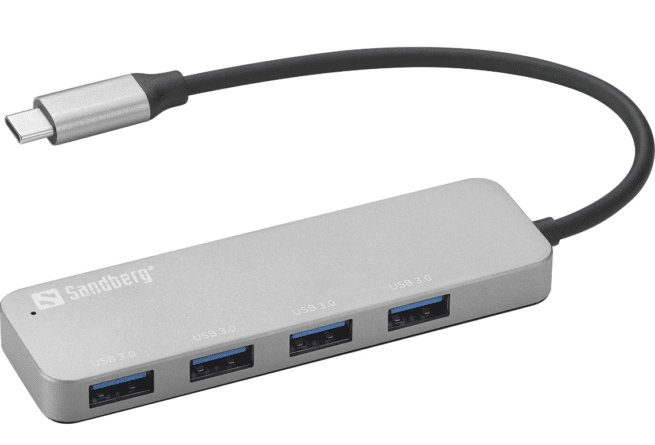 Sandberg USB-A 4-porttinen HUB, USB-C kaapeliliitäntä