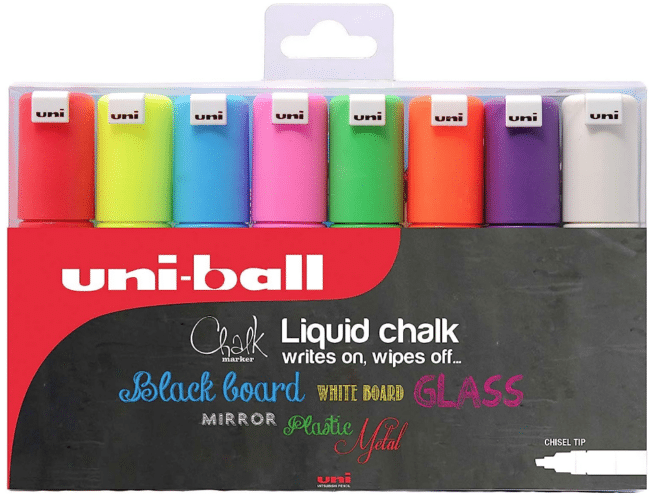 Uni-Ball ChalkGlass lasitaulukynäsarja 8 väriä, viistokärki