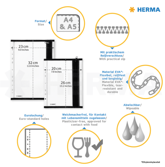 Herma folder bag A4 muovitasku vetoketjulla