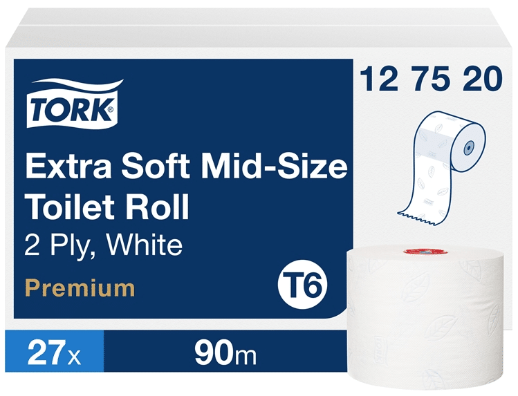 Tork T6 Premium Extra Soft Mid-size WC-paperi, 27 rla/pkt