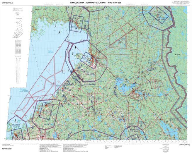 Oulu ilmailukartta ANC 2091d, 18 Apr 2024 : aeronautical chart ICAO 1:500 000