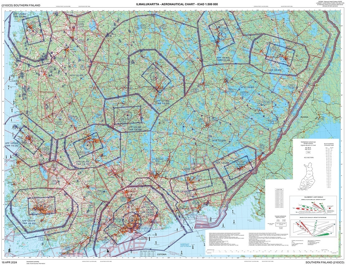 Southern Finland ilmailukartta ANC 2103cd, 18 Apr 2024 : aeronautical chart ICAO 1:500 000