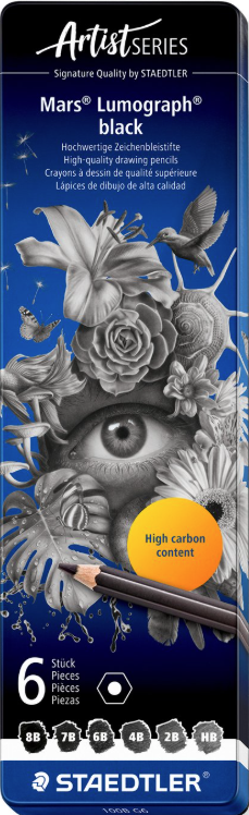 Staedtler Mars Lumograph black 100B piirustuskynäsetti, 6 kynää Staedtler Mars Lumograph black 100B piirustuskynäsetti, 6 kynää Suomen vanhin kirjakauppa - Vuodesta 1899
