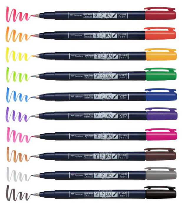 Tombow Fudenosuke hard tip sivellinkynäsetti, 10 väriä - Image 5