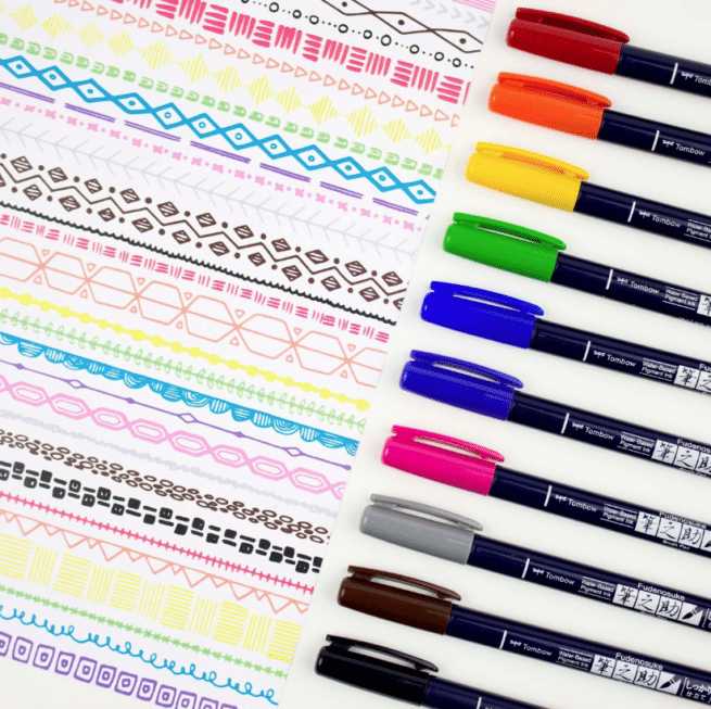 Tombow Fudenosuke hard tip sivellinkynäsetti, 10 väriä - Image 9