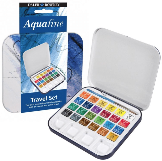 Daler Rowney Aquafine travel akvarellivärisetti, 24 väriä