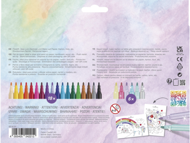 Faber-Castell yksisarvinen huopakynäsetti, 18+6 väriä - Image 4