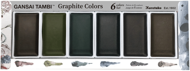 Kuretake Gansai Tambi akvarellisetti Graphite colors, 6 väriä
