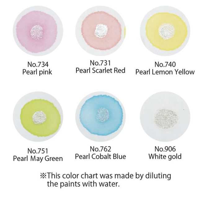 Kuretake Gansai Tambi akvarellisetti Pearl colors, 6 väriä - Image 4