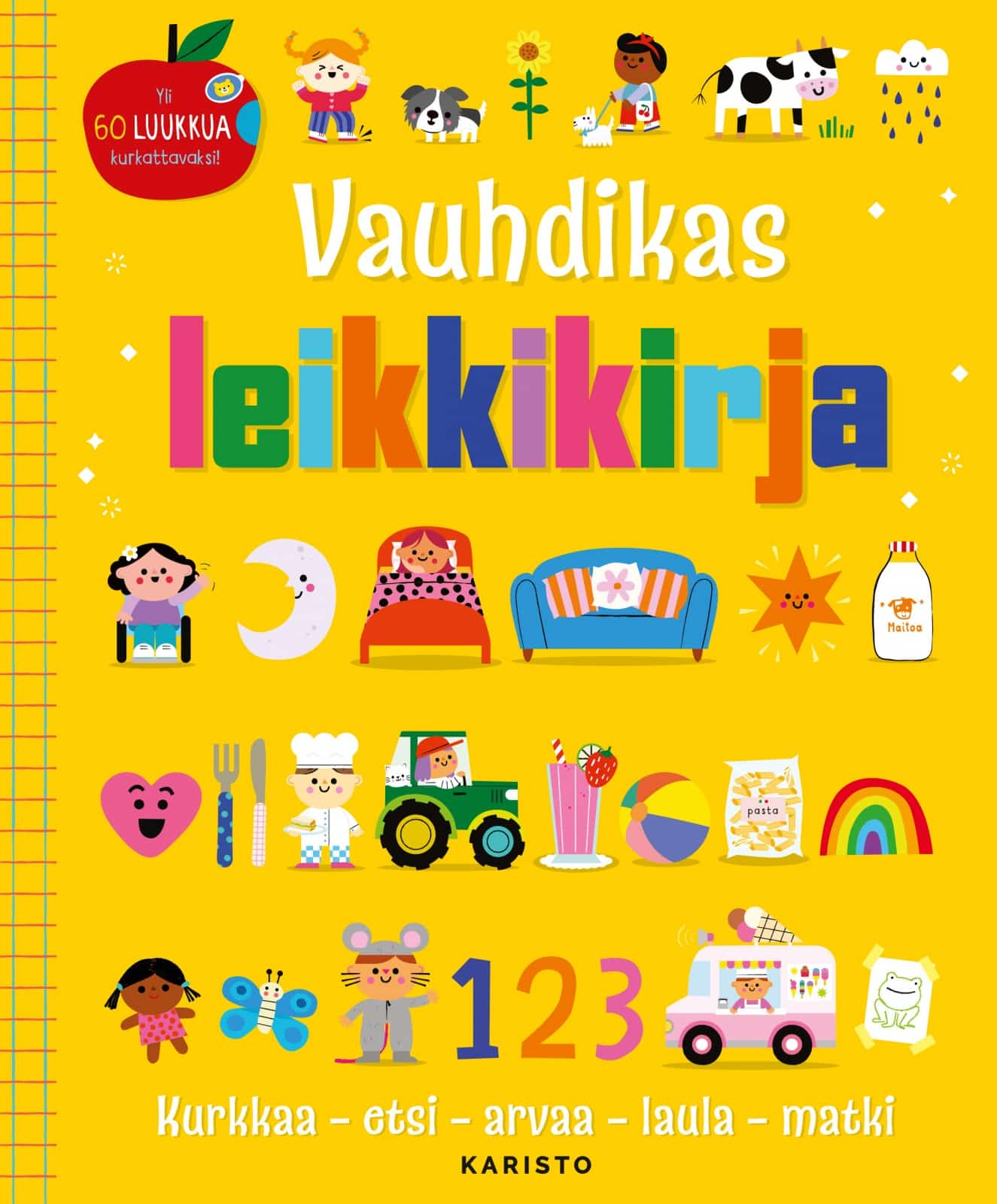 Vauhdikas leikkikirja — Kurkkaa-etsi-arvaa-laula-matki