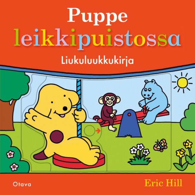 Puppe leikkipuistossa (liukuluukkukirja)