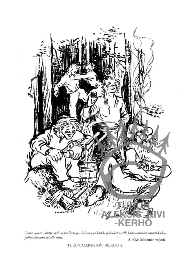 Aleksis Kivi kehystetty juliste, Viinanpoltto