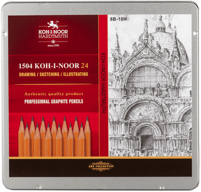 Koh-i-Noor Art 1504 lyijykynäsetti 8B-10H, metallirasia