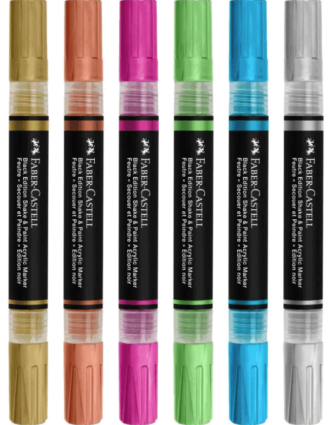 Faber-Castell Black edition Shake & paint akryylitussi, 6 metalliväriä - Image 4
