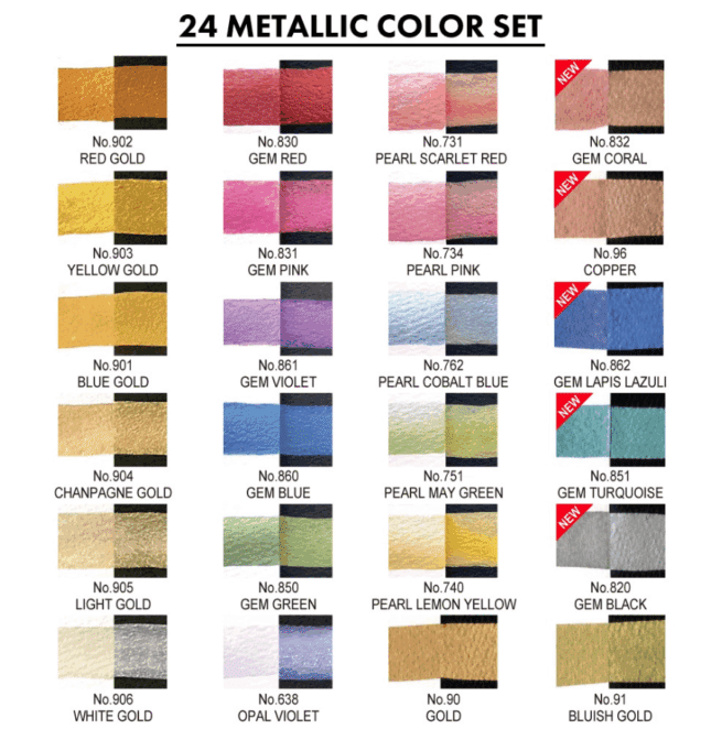 Kuretake Gansai Tambi akvarellisetti, 24 metallic väriä - Image 3