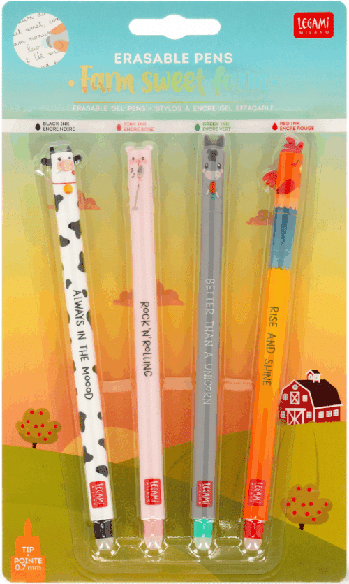 Legami Farm Sweet Farm pyyhittävä geelikynäsetti, 4 kpl/pkt