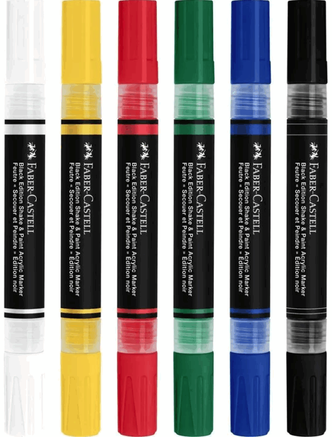 Faber-Castell Black edition Shake & paint akryylitussi, 6 perusväriä - Image 4
