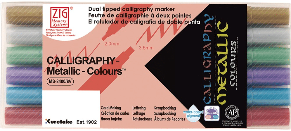 Zig Calligraphy MS-8400 kalligrafiakynä metallic set, 6 väriä