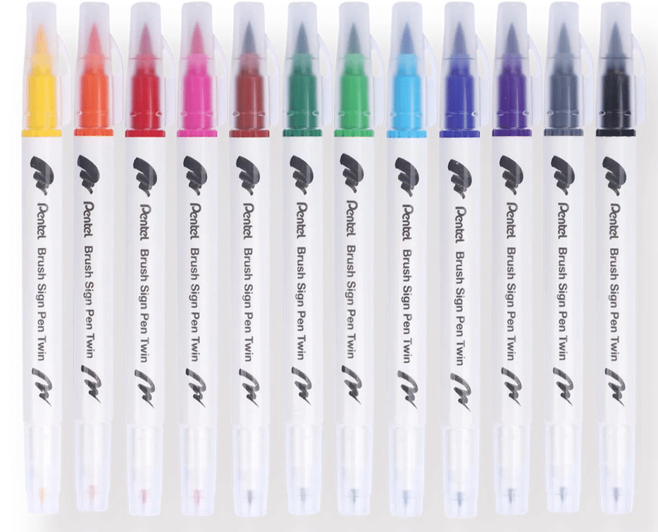 Pentel Brush Sign Pen twin sivellinkynäsarja, 12 väriä - Image 2