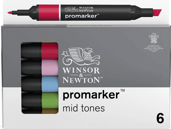 Winsor & Newton Promarker Mid tones -lajitelma, 6 väriä