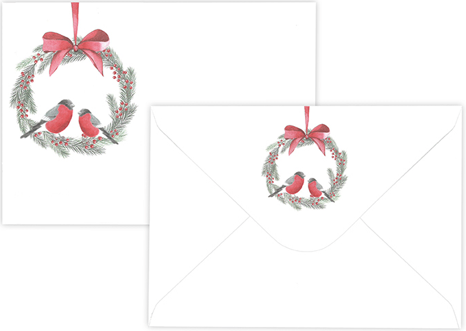 Kirjekuori C6 punatulkut ja kranssi, 10 kpl/pss