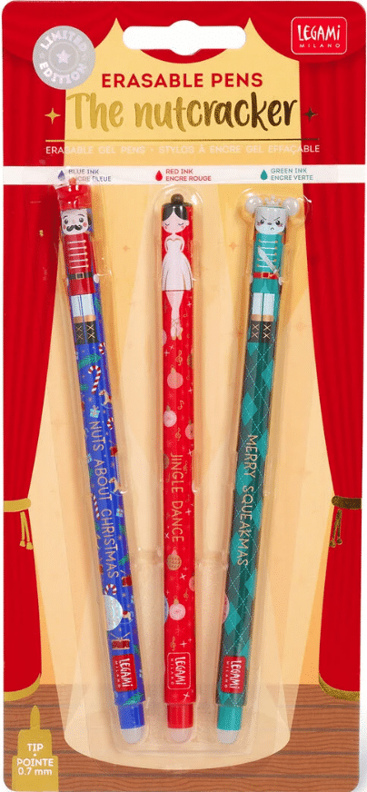 Legami Pähkinänsärkijä pyyhittävä geelikynäsetti, 3 kpl/pkt