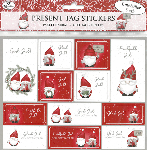 Present tag sticker Jultomte och tomtemor, 3 ark