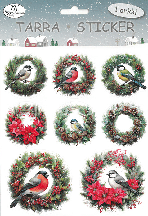 Linnut ja kranssit tarra-arkki