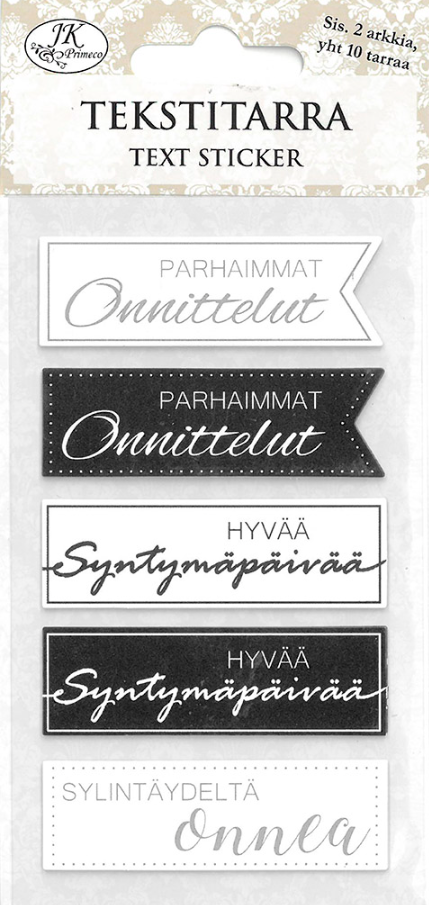 Tekstitarra Onnittelut, mustavalkoinen Tekstitarra Onnittelut, mustavalkoinen Suomen vanhin kirjakauppa - Vuodesta 1899