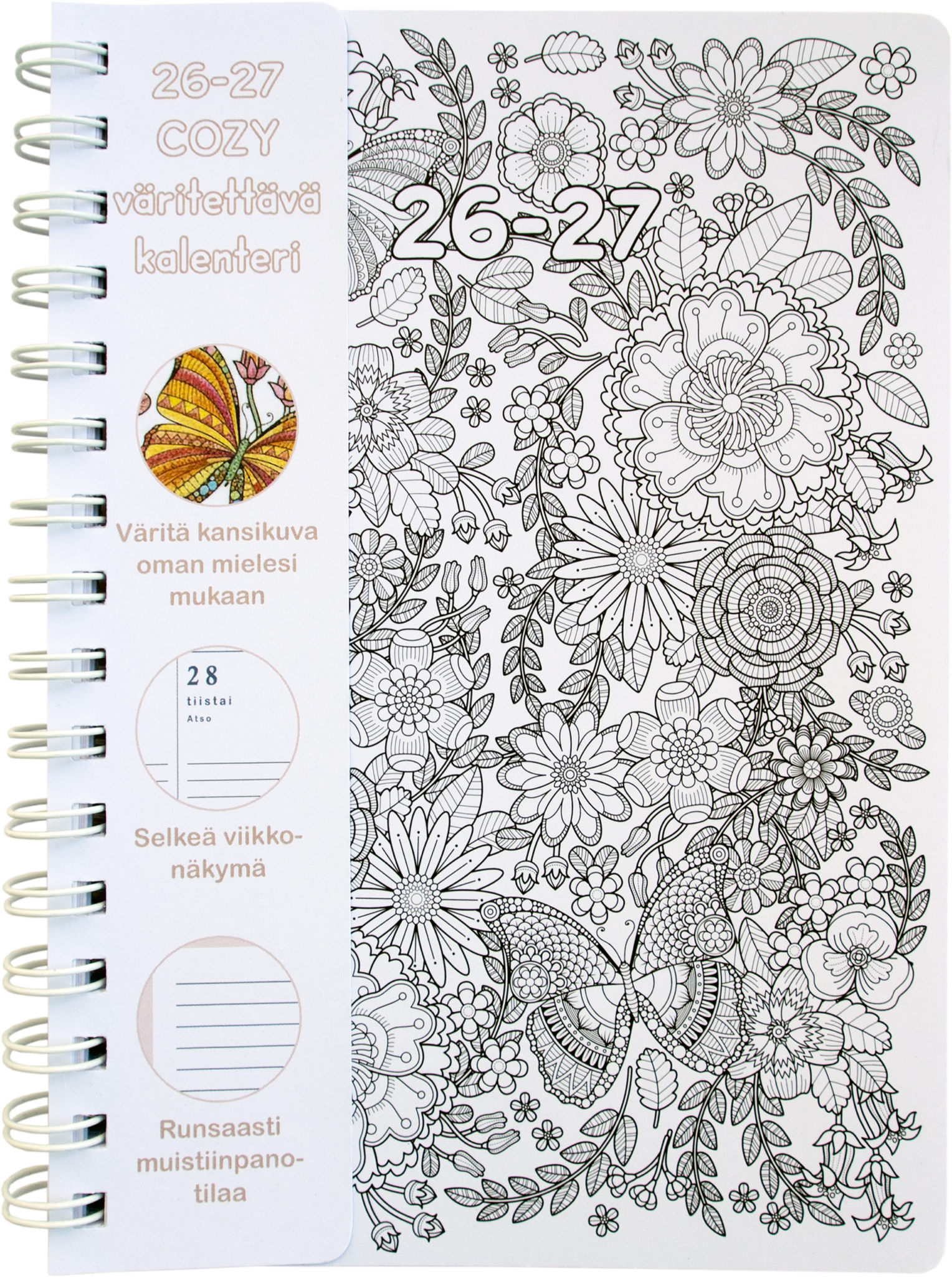 Cozy 2026-2027 väritettavä lukuvuosikalenteri, Perhonen Cozy 2026-2027 väritettavä lukuvuosikalenteri, Perhonen Suomen vanhin kirjakauppa - Vuodesta 1899