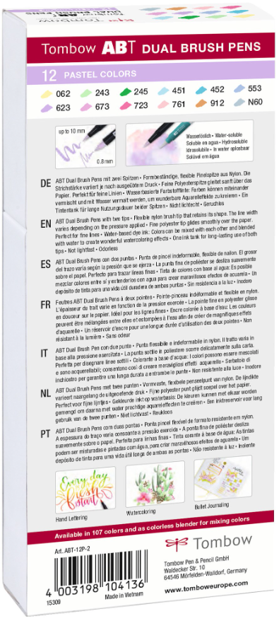Tombow ABT Dual Pastel colors sivellinkynäsetti, 12 väriä Tombow ABT Dual Pastel colors sivellinkynäsetti, 12 väriä - Image 2