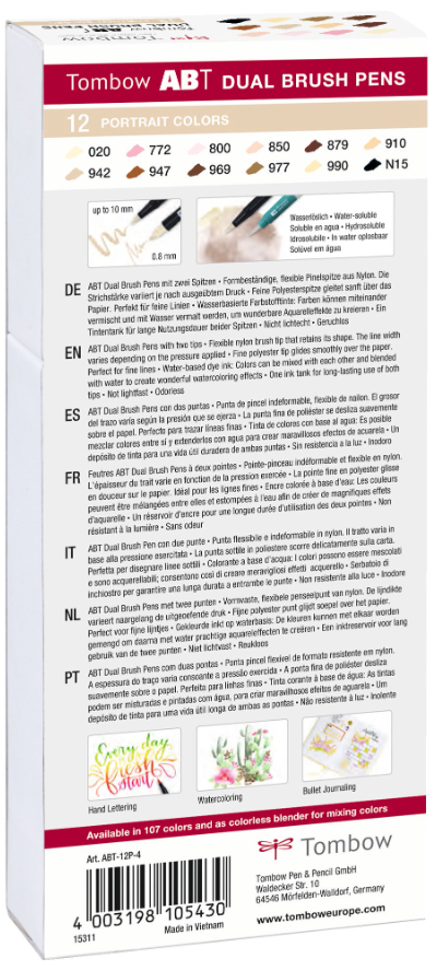 Tombow ABT Dual Portrait colors sivellinkynäsetti, 12 väriä Tombow ABT Dual Portrait colors sivellinkynäsetti, 12 väriä - Image 2