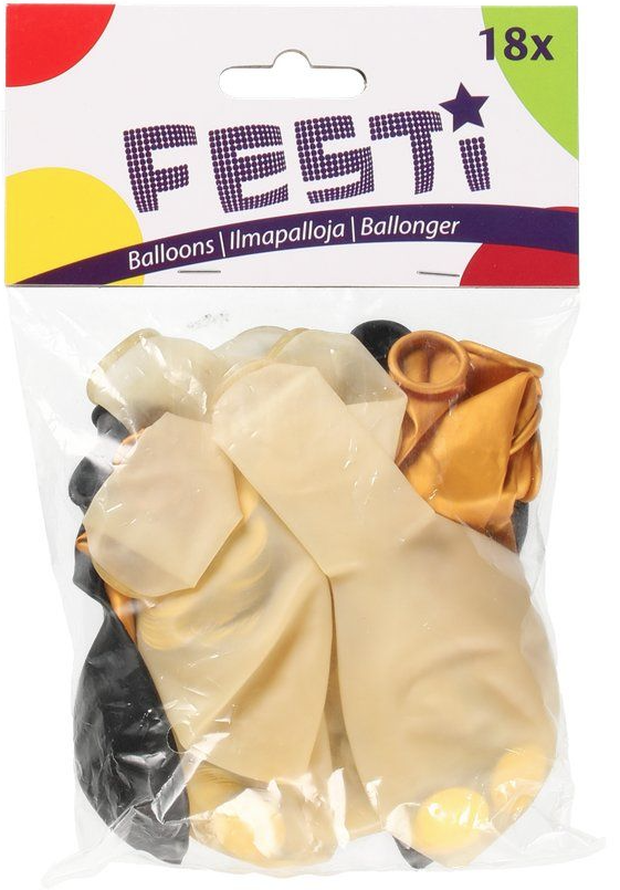 Festi ilmapallosetti musta/kulta/konfetti, 18 kpl/pss Festi ilmapallosetti musta/kulta/konfetti, 18 kpl/pss Suomen vanhin kirjakauppa - Vuodesta 1899