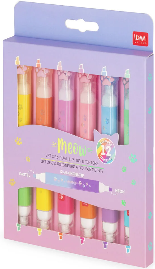 Legami Meow dual tip korostuskynät, 12 väriä Legami Meow dual tip korostuskynät, 12 väriä