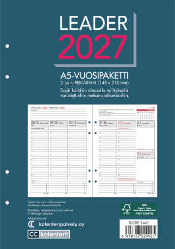 Leader A5 vuosipaketti 2027, 2/4-reikäinen Leader A5 vuosipaketti 2027, 2/4-reikäinen Suomen vanhin kirjakauppa - Vuodesta 1899