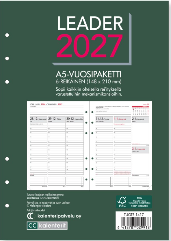 Leader A5 vuosipaketti 2027, 6-reikäinen Leader A5 vuosipaketti 2027, 6-reikäinen Suomen vanhin kirjakauppa - Vuodesta 1899