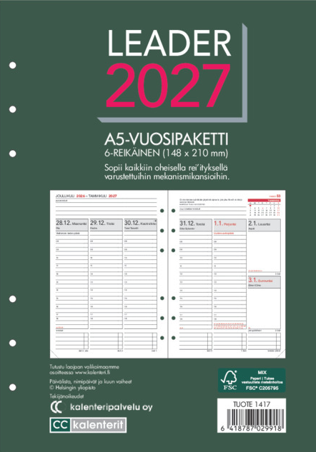 Leader A5 vuosipaketti 2027, 6-reikäinen Leader A5 vuosipaketti 2027, 6-reikäinen Suomen vanhin kirjakauppa - Vuodesta 1899